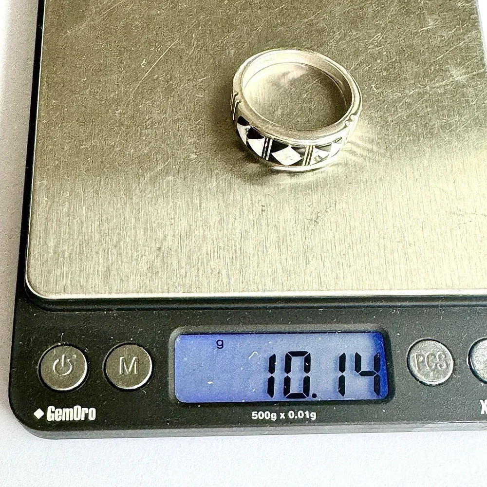 Navajo‎ Inlay Wedding Band Ring Sz 13 Opal White Buffalo 9mm Mens Signed Tolino